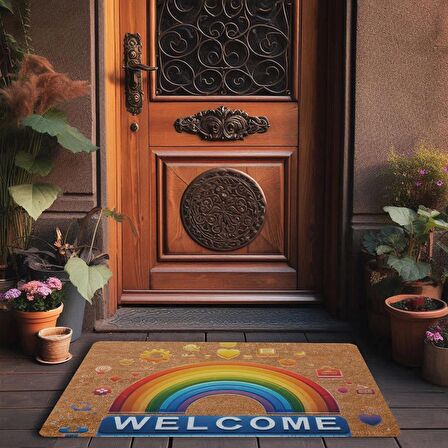 Valerine Life Emojili Gökkuşağı Welcome Kapı Önü Paspası 45x70cm