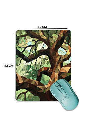 SonicTouch Mozaik Ağaç Pürüzsüz Yüzey Kaymaz Taban Dikişsiz Kenar Gamer Oyuncu Mouse Pad 19x23cm