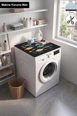 Valerine Life Çamaşır Kurutma Makinesi Üstü Düzenleyici Matı Sıvı Geçirmez Örtü Renkli Balık Sürüsü