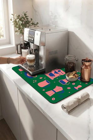 Valerine Life Kahve Espresso Makinesi Matı 35x45cm Çaycı Pad Su Geçirmez Zümrüt Pop Café