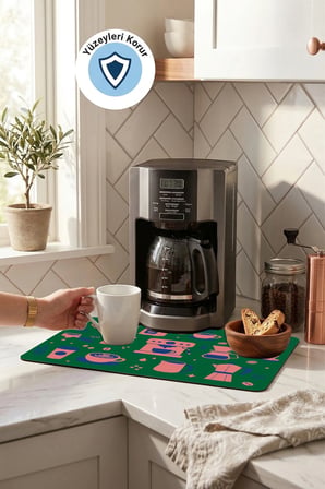 Valerine Life Kahve Espresso Makinesi Matı 35x45cm Çaycı Pad Su Geçirmez Zümrüt Pop Café