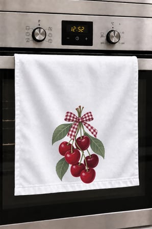 Valerine Life El Kurulama Havlusu 30x50cm Mutfak, Fırın için Pamuklu Emici Kiraz Buketi