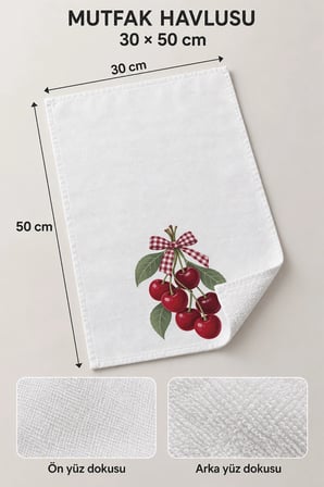 Valerine Life El Kurulama Havlusu 30x50cm Mutfak, Fırın için Pamuklu Emici Kiraz Buketi