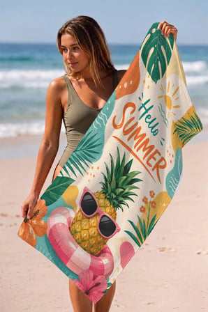 Valerine Life Plaj Havlusu 70x140cm Havuz Spa Sauna Spor Pamuklu Emici Hello Ananas