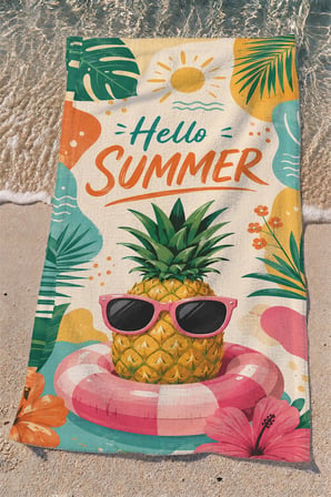 Valerine Life Plaj Havlusu 70x140cm Havuz Spa Sauna Spor Pamuklu Emici Hello Ananas