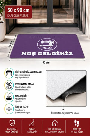 Valerine Life Kapı Önü Paspası 50x90cm Dijital Baskı Kaymaz Kişiye Firmaya Özel Terzi