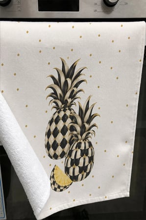 Valerine Life El Kurulama Havlusu 30x50cm Mutfak, Fırın için Pamuklu Emici Damalı Ananas