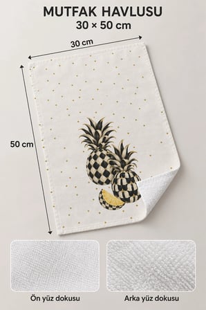 Valerine Life El Kurulama Havlusu 30x50cm Mutfak, Fırın için Pamuklu Emici Damalı Ananas