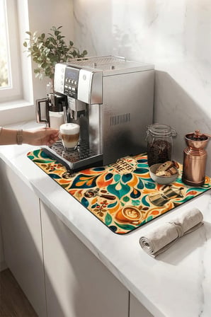 Valerine Life Kahve Espresso Makinesi Matı 35x45cm Çaycı Pad Su Geçirmez Painted Coffee