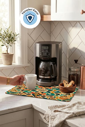Valerine Life Kahve Espresso Makinesi Matı 35x45cm Çaycı Pad Su Geçirmez Painted Coffee