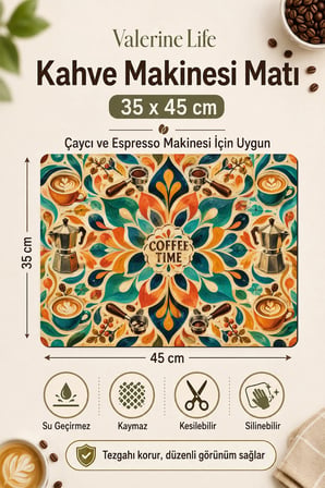 Valerine Life Kahve Espresso Makinesi Matı 35x45cm Çaycı Pad Su Geçirmez Painted Coffee