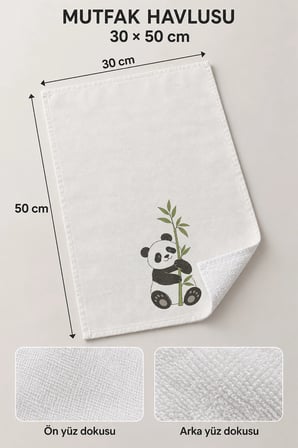 Valerine Life El Kurulama Havlusu 30x50cm Mutfak, Fırın için Pamuklu Emici Minik Panda