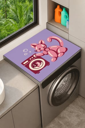 Valerine Life Çamaşır Kurutma Makinesi Üstü Düzenleyici Matı Sıvı Geçirmez Örtü Balon Kedi