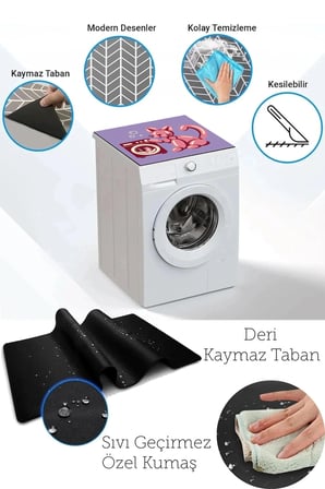 Valerine Life Çamaşır Kurutma Makinesi Üstü Düzenleyici Matı Sıvı Geçirmez Örtü Balon Kedi