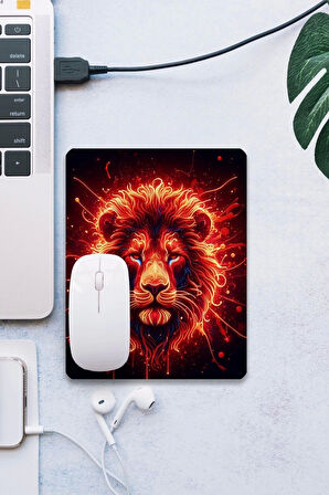 SonicTouch Kırmızı Neon Aslan Pürüzsüz Yüzey Kaymaz Taban Dikişsiz Kenar Gamer Oyuncu Mouse Pad 19x23cm