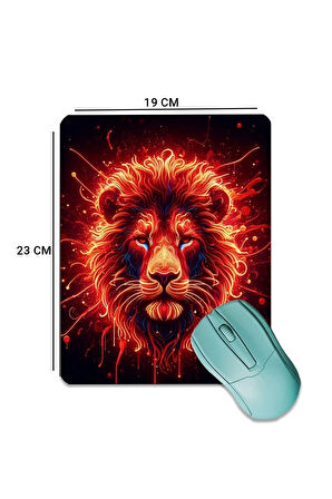 SonicTouch Kırmızı Neon Aslan Pürüzsüz Yüzey Kaymaz Taban Dikişsiz Kenar Gamer Oyuncu Mouse Pad 19x23cm