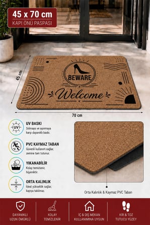 Valerine Life Kapı Önü Paspası 45x70cm Velür Doku Coco Görünüm Kaymaz iç Dış Mekan Topuklu Uyarı