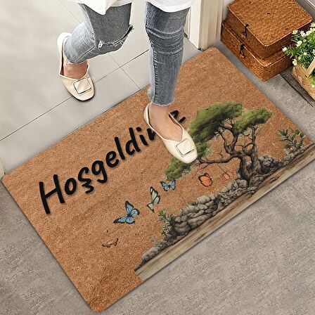 Valerine Life Zeytin Ağacı ve Kelebekler Hoş Geldiniz Kapı Önü Paspası 45x70cm