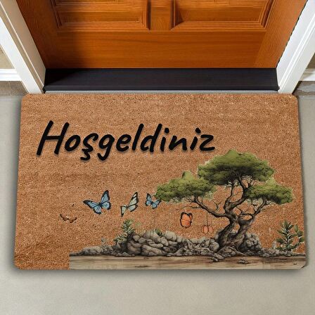 Valerine Life Zeytin Ağacı ve Kelebekler Hoş Geldiniz Kapı Önü Paspası 45x70cm