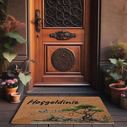 Valerine Life Zeytin Ağacı ve Kelebekler Hoş Geldiniz Kapı Önü Paspası 45x70cm