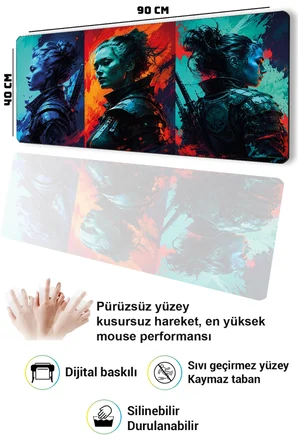 SonicTouch Klavye Mousepad 40x90cm Dikişsiz Pürüzsüz Sıvı Geçirmez Kaymaz Taban Neon Savaşçı