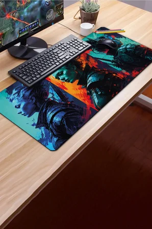 SonicTouch Klavye Mousepad 40x90cm Dikişsiz Pürüzsüz Sıvı Geçirmez Kaymaz Taban Neon Savaşçı