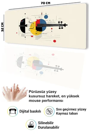 SonicTouch Klavye Mousepad 32x70cm Dikişsiz Pürüzsüz Sıvı Geçirmez Kaymaz Taban Mondrian Kemanı