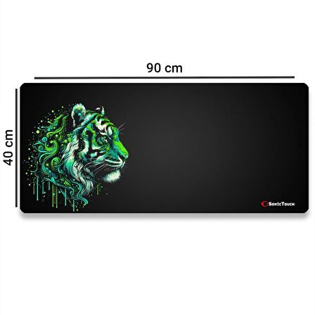 SonicTouch UltraGrand Siyah ve Neon Yeşili Kaplan Dikişsiz Xxl Gaming Oyuncu Masaüstü Klavye Mouse Pad 40x90Cm