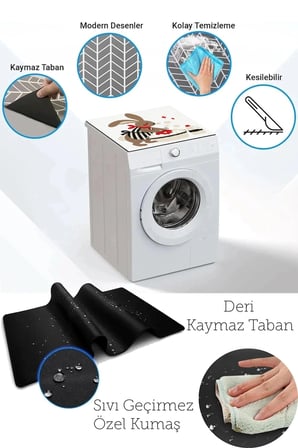 Valerine Life Çamaşır Kurutma Makinesi Üstü Düzenleyici Matı Sıvı Geçirmez Örtü Çizgili Tavşan