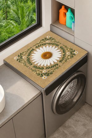 Valerine Life Çamaşır Kurutma Makinesi Üstü Düzenleyici Matı Sıvı Geçirmez Örtü Kır Papatyası Bej