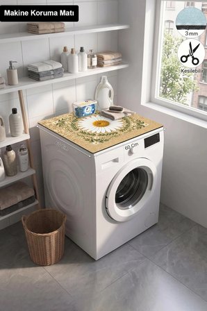 Valerine Life Çamaşır Kurutma Makinesi Üstü Düzenleyici Matı Sıvı Geçirmez Örtü Kır Papatyası Bej