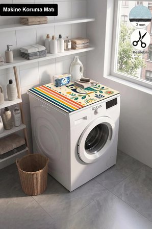 Valerine Life Çamaşır Kurutma Makinesi Üstü Düzenleyici Matı Sıvı Geçirmez Örtü Çizgili Baykuş