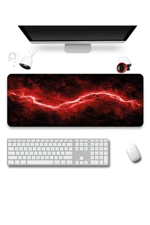 SonicTouch Klavye Mousepad 40x90cm Dikişsiz Pürüzsüz Sıvı Geçirmez Kaymaz Taban Kızıl Akım