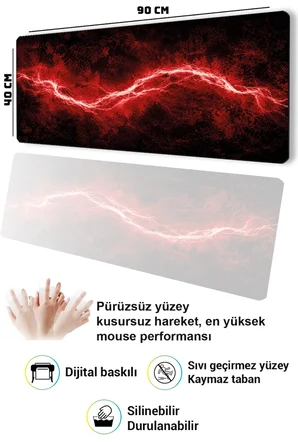 SonicTouch Klavye Mousepad 40x90cm Dikişsiz Pürüzsüz Sıvı Geçirmez Kaymaz Taban Kızıl Akım