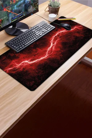 SonicTouch Klavye Mousepad 40x90cm Dikişsiz Pürüzsüz Sıvı Geçirmez Kaymaz Taban Kızıl Akım