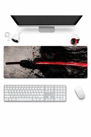 SonicTouch Klavye Mousepad 32x70cm Dikişsiz Pürüzsüz Sıvı Geçirmez Kaymaz Taban Kızıl Katana