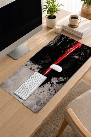 SonicTouch Klavye Mousepad 32x70cm Dikişsiz Pürüzsüz Sıvı Geçirmez Kaymaz Taban Kızıl Katana