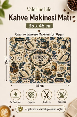 Valerine Life Kahve Espresso Makinesi Matı 35x45cm Çaycı Pad Su Geçirmez Swan Coffee
