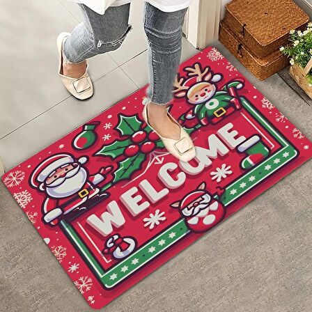 Valerine Life Noel Baba ve Çınar Yaprağı Welcome Kapı Önü Paspası 45x70cm
