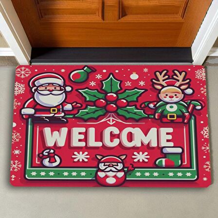 Valerine Life Noel Baba ve Çınar Yaprağı Welcome Kapı Önü Paspası 45x70cm