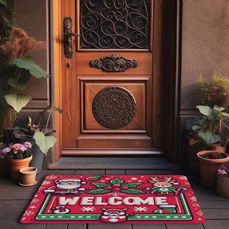 Valerine Life Noel Baba ve Çınar Yaprağı Welcome Kapı Önü Paspası 45x70cm