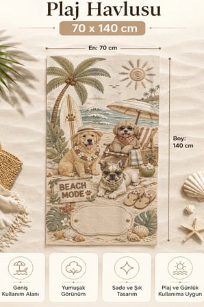 Valerine Life Plaj Havlusu 70x140cm Havuz Spa Sauna Spor Pamuklu Emici Köpeklerin Beach Mode'u