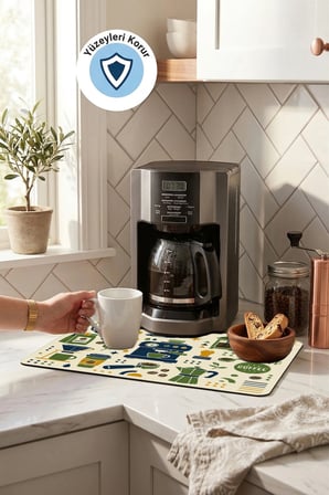 Valerine Life Kahve Espresso Makinesi Matı 35x45cm Çaycı Pad Su Geçirmez Retro Roastery