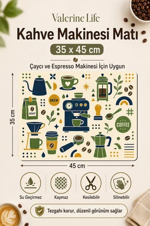 Valerine Life Kahve Espresso Makinesi Matı 35x45cm Çaycı Pad Su Geçirmez Retro Roastery