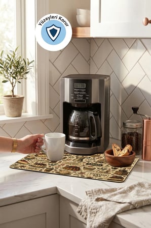 Valerine Life Kahve Espresso Makinesi Matı 35x45cm Çaycı Pad Su Geçirmez Cake & Coffee