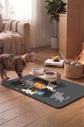 MAtGo Pati Kedi Köpek Beslenme Matı 50x70cm Kedi Sofrası Su Geçirmez Kaymaz Mama Kabı Altlığı Paspas