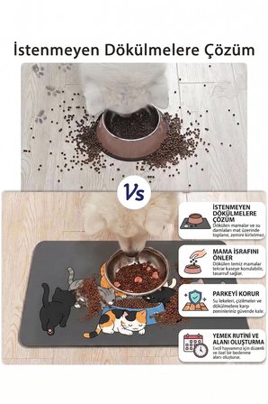 MAtGo Pati Kedi Köpek Beslenme Matı 50x70cm Kedi Sofrası Su Geçirmez Kaymaz Mama Kabı Altlığı Paspas