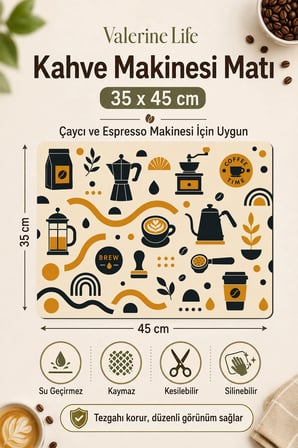 Valerine Life Kahve Espresso Makinesi Matı 35x45cm Çaycı Pad Su Geçirmez Brew Wave