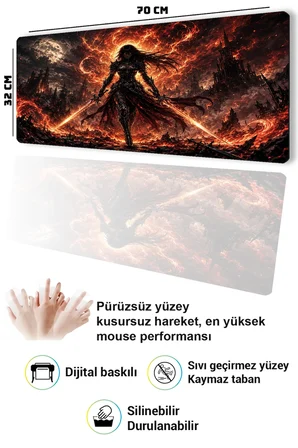 SonicTouch Klavye Mousepad 32x70cm Dikişsiz Pürüzsüz Sıvı Geçirmez Kaymaz Taban Kor Savaşçısı
