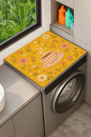 Valerine Life Çamaşır Kurutma Makinesi Üstü Düzenleyici Matı Sıvı Geçirmez Örtü Çiçekli Çay Saati
